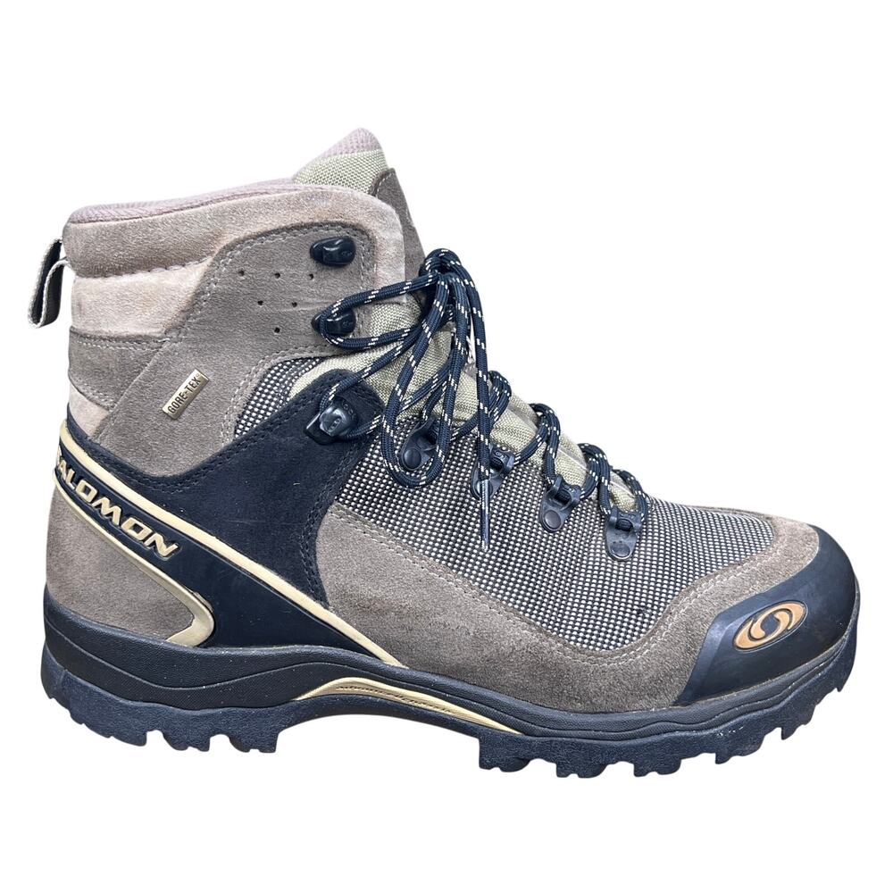 Vintage Salomon 2005 Taupe Black Gore-Tex Hiking Boots Size 12